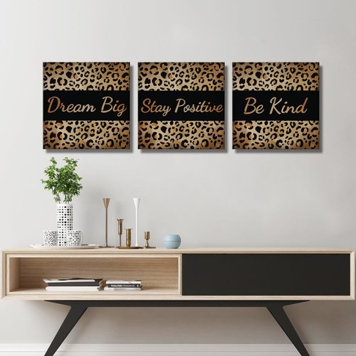 Derkymo 3 Pieces Fashion Leopard Print Pictures Motivational Canvas Art Modern Giclee Artwork for Home Office Framed Ready to Hang