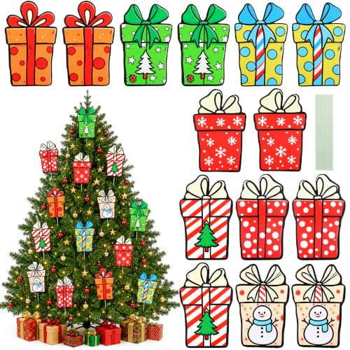 14PCS Christmas Gift Box Tree Picks Decorations Red & Green Holiday Ornaments