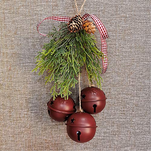 30 Pcs Christmas Rustic Burgundy Metal Jingle Bells with Star Cutouts for Holiday Decorations
