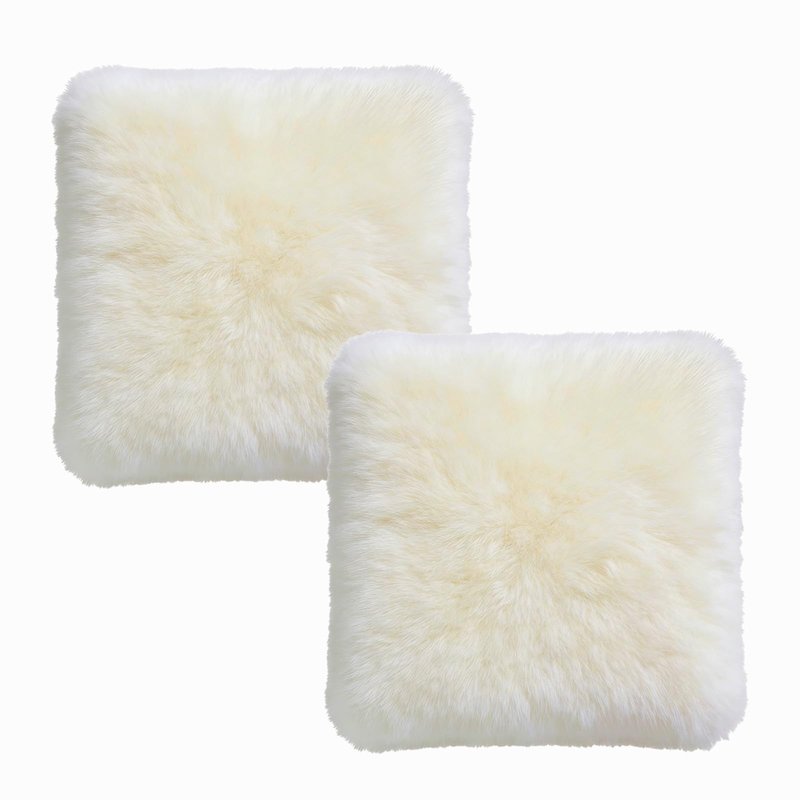 RZLWOOL Genuine Sheepskin Chair Pad 2 Pack Anti Slip Design Natural Wool Soft and Comfortable Suitable for Home Living Room Sofa Bedroom Dining Room(18x18 Inch,Cream White)