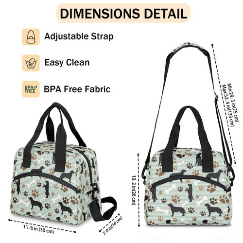 lakefvgk Cute Dog Paw Print Insulated Lunch Bag with Detachable Shoulder Strap & Carry Handle Reusable Eco-friendly Cooler Bag Tote Bag Picnic Box for Kids Men Women