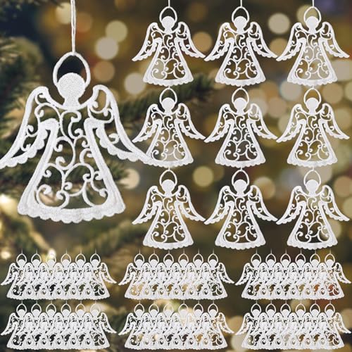 Lunmon 48 Pcs Crochet Angel Ornaments for Christmas Tree - White Doilies (Angels Variation)
