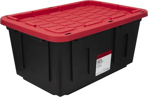 MioeDi 27 Gallon Stackable Plastic Storage Bins - Snap Lid Design, Set of 4, Black/Red