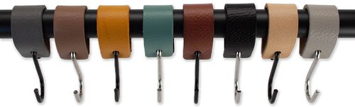 Brute Strength - Multifunctional Leather S-Hooks - Ochre Yellow - 12 Pieces - S Shaped Hooks - Coat Hook - Leather Hooks - Leather s Hooks - Black s Hooks - Kitchen Hooks