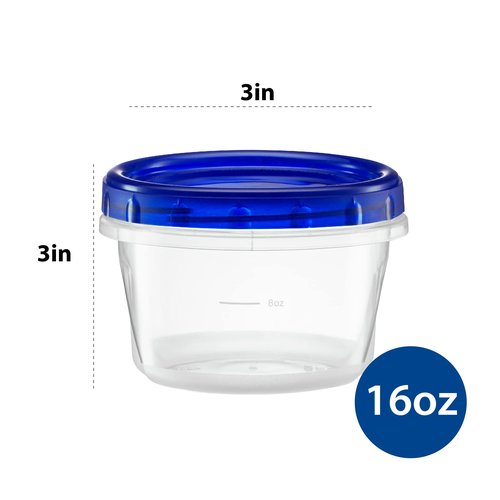 ELEGANT DISPOSABLES Twist Top Deli Containers Food Storage Containers Blue Screw on Lid Reusable Stackable Leakproof Airtight, pack of 10-16 oz containers