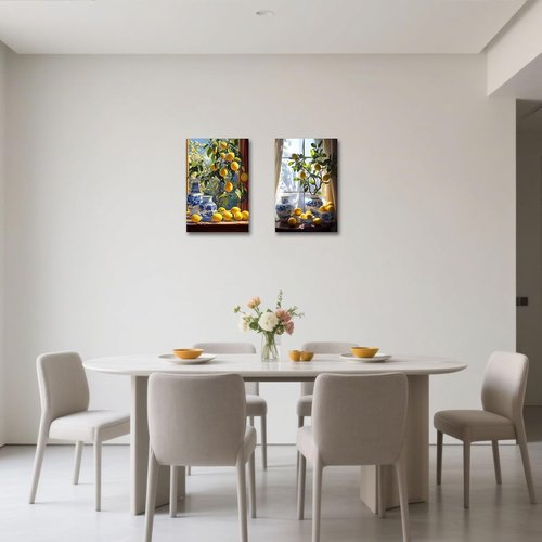 CXHOSTENT Kitchen Lemon Wall Decor - 2 Panel Yellow Citrus Fruit Art | Botanical Farmhouse Artwork (11x14 Inches)