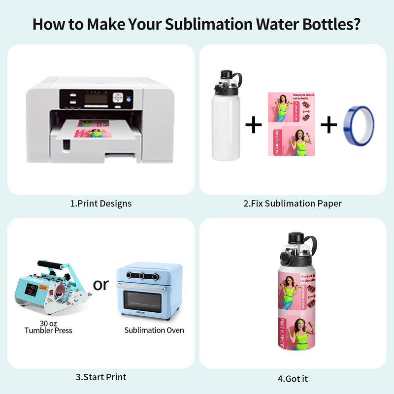 PYD Life 4 Pack Sublimation Sports Water Bottle Blanks 32 OZ 960 ML White Tumblers Cups Vacuum Flask Jug with Straw Spout Pop Lid and Silicone Handle for Sublimation Printing