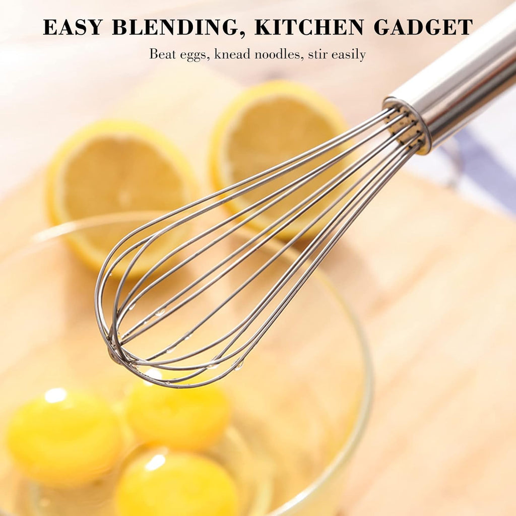 NileHome Stainless Steel Whisk Set - 3 Pack of 8", 10", & 12" Kitchen Whisks for Cooking & Baking