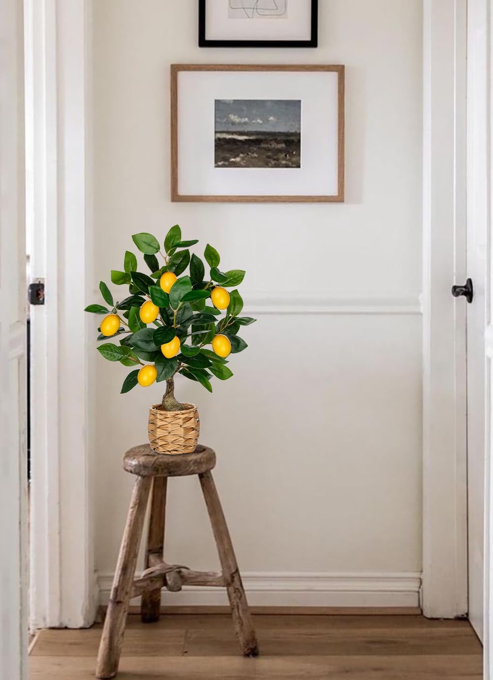 Skiennix Artificial Potted Lemon Tree - 17.3-Inch Faux Citrus Plant with Woven Pot | Perfect for Home & Office Decor