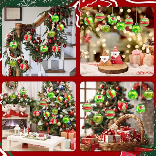 MEMOVAN Elf Christmas Ball Ornaments 2.4 inch Red & Green 12pcs—Shatterproof Candy Cane Elf Baubles