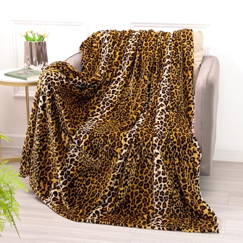 Leopard Print Fleece Throw Blanket, 50x40 Inch Soft Flannel for Bed and Sofa