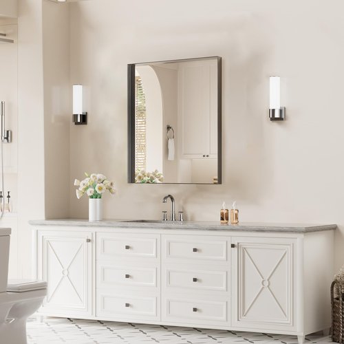 Koonmi 20x30 Inch Black Metal Framed Bathroom Mirror for Wall, Rectangle Vanity Mirror with Anti-Rust, Shatterproof Tempered Glass, Horizontal/Vertical Hanging for Farmhouse, Bedroom, Entryway