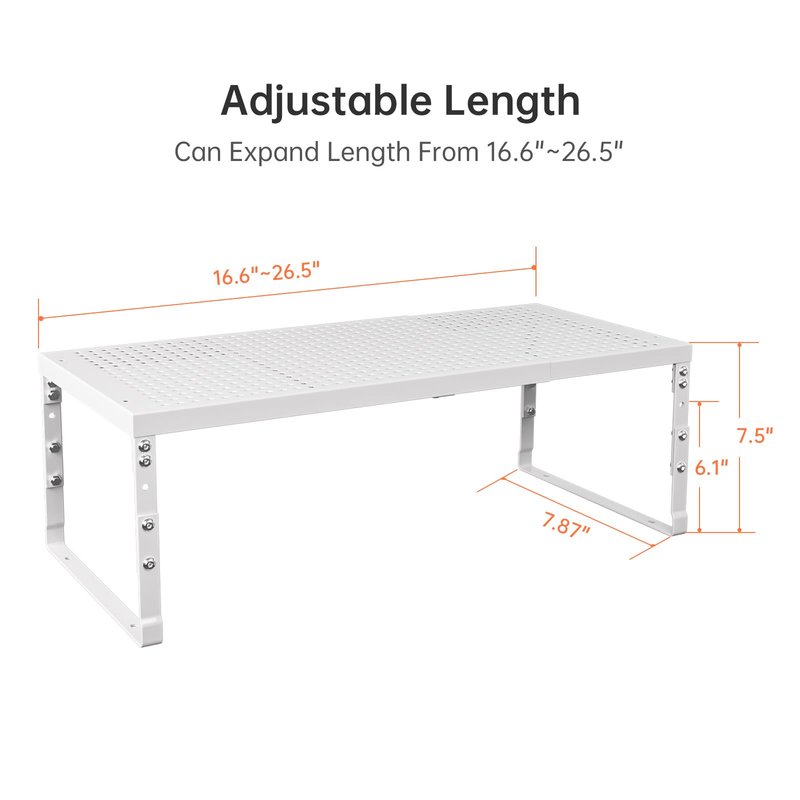 Ipotive Expandable Adjustable Stackable Kitchen Organizer,Pantry Storage Shelves Racks,for cabinets Shelf, Kitchens, countertops, bathrooms,RV(2Packs/White,Medium)