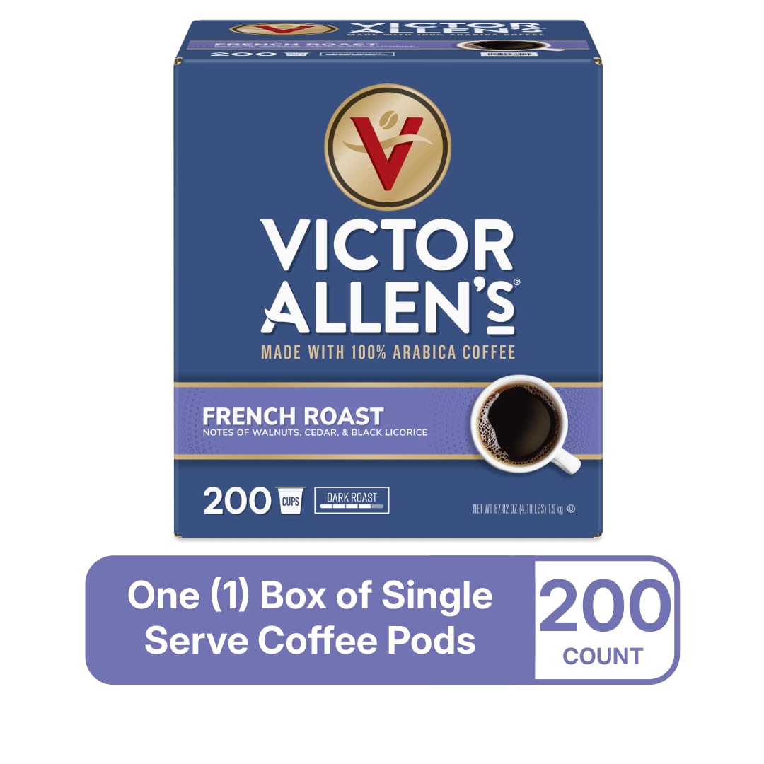Victor Allen's Coffee French Roast - Dark Roast Single Serve Coffee Pods | 200 Count for Keurig K-Cup Brewers