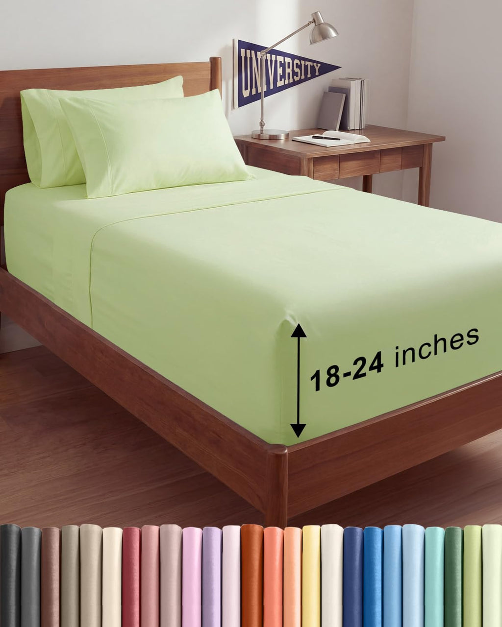 Skiennix Extra Deep Twin XL Sheet Set - 4-Piece Breathable Cooling Bedding - Soft, Wrinkle-Free Light Sage