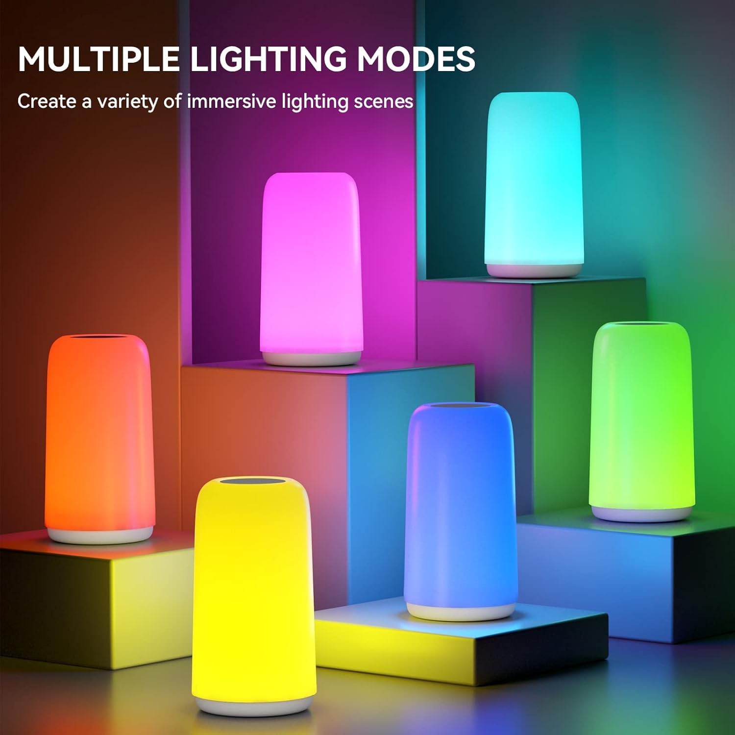 ROOTRO Touch Bedside Table Lamp - Sleek 3-Way Dimmable LED with RGB Mode | Multi-Color Nightstand Light