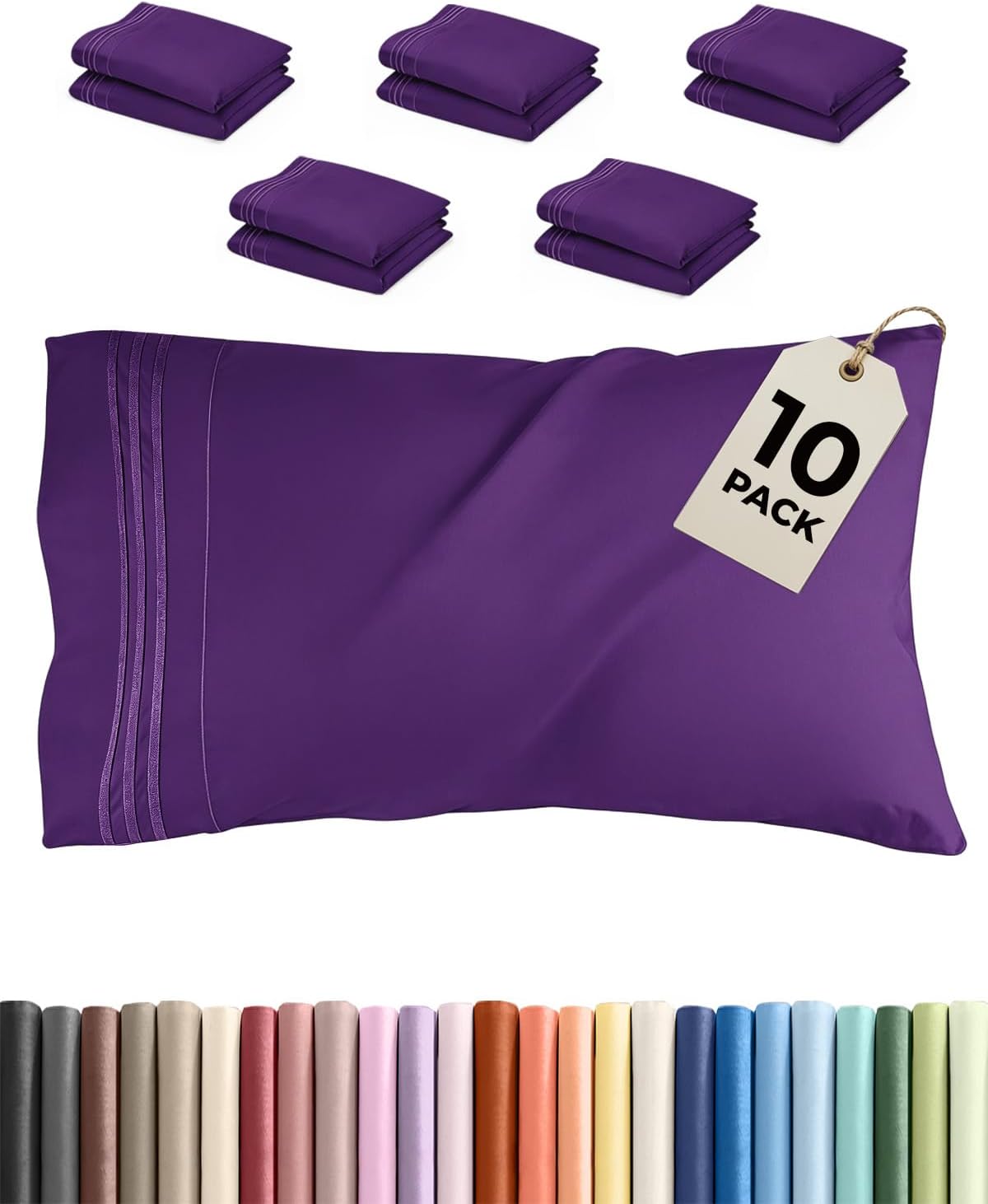 Queen Pillow Cases by Ultra Soft - Hotel Quality, Wrinkle-Free & Stain Resistant - 10-Piece Set in Purple