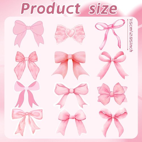 Coquette 48PCS Bow Cupcake Toppers - Pink Bow Cake Decorations for Birthdays & Baby Showers