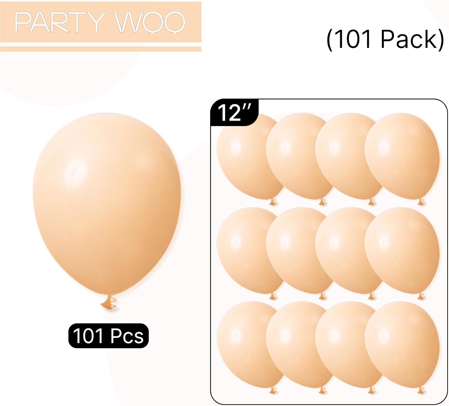 PartyWoo Nude Balloons - 101pcs 12 Inch Apricot Latex Helium Balloons for Boho Theme Parties