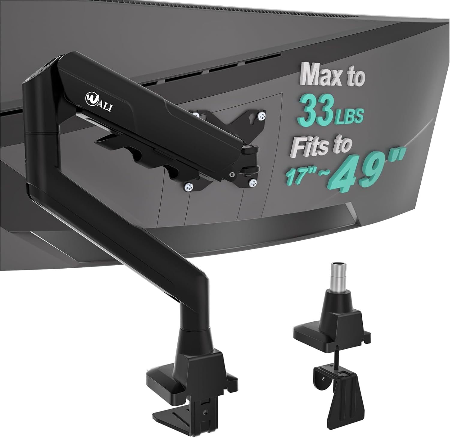 WALI Heavy Duty Monitor Arm - Adjustable Gas Spring Desk Mount for 17-49 Inch Screens | Black
