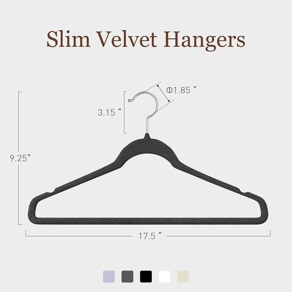 Velvet Hangers 50 Pack - Slim Non-Slip Space-Saving Clothes Hangers for Heavy Duty Pants, Coats & More | Black