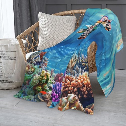 Sea Turtle Blanket Ocean Fleece Throw Blanket Super Soft Warm Cozy Fuzzy Plush Nautical Turtle Gifts for Girls Boys Kids Room Decor60 X80