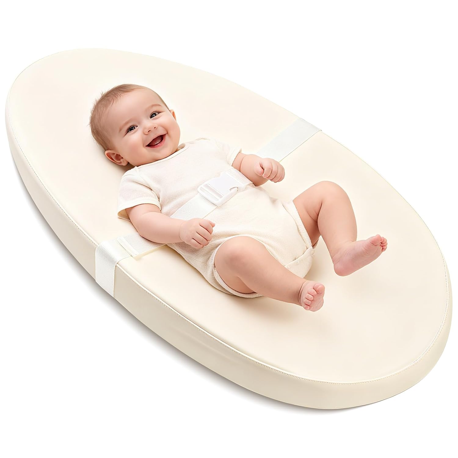 Regine Switzerland Baby Changing Pad - Waterproof PU Cover, Non-Slip Safety Belt, Portable Foam Mat | Beige