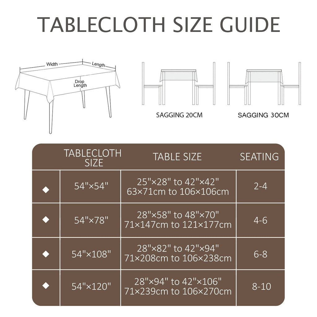 AIRCOWRIE Waterproof Vinyl Tablecloths, Heavy Duty Oil Proof Spill Proof Plastic Table Cloth, Wipe Clean PVC Table Cover for Spring Indoor and Outdoor Use (Brown, 54”×108”, Rectangle)