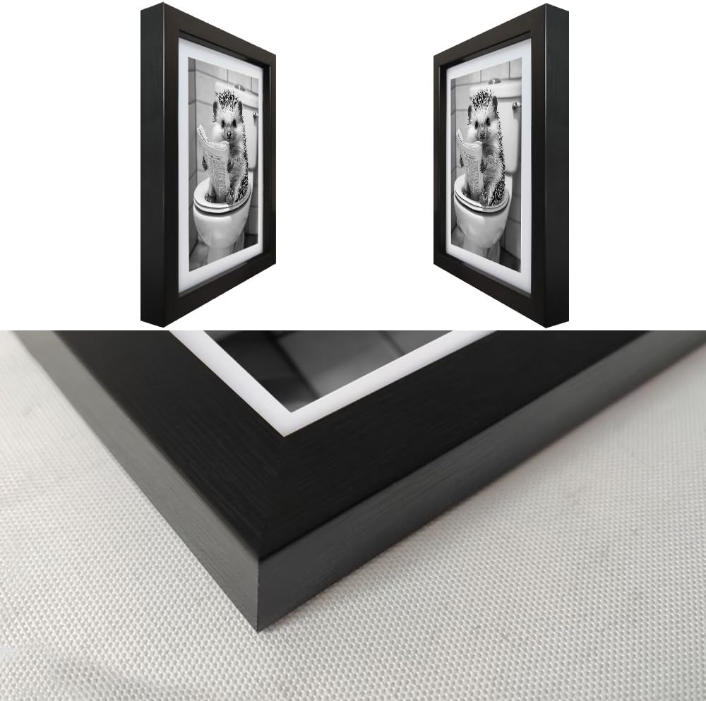 Regine Switzerland Funny Bathroom Wall Decor - Framed Black and White Hedgehog Reading Newspaper