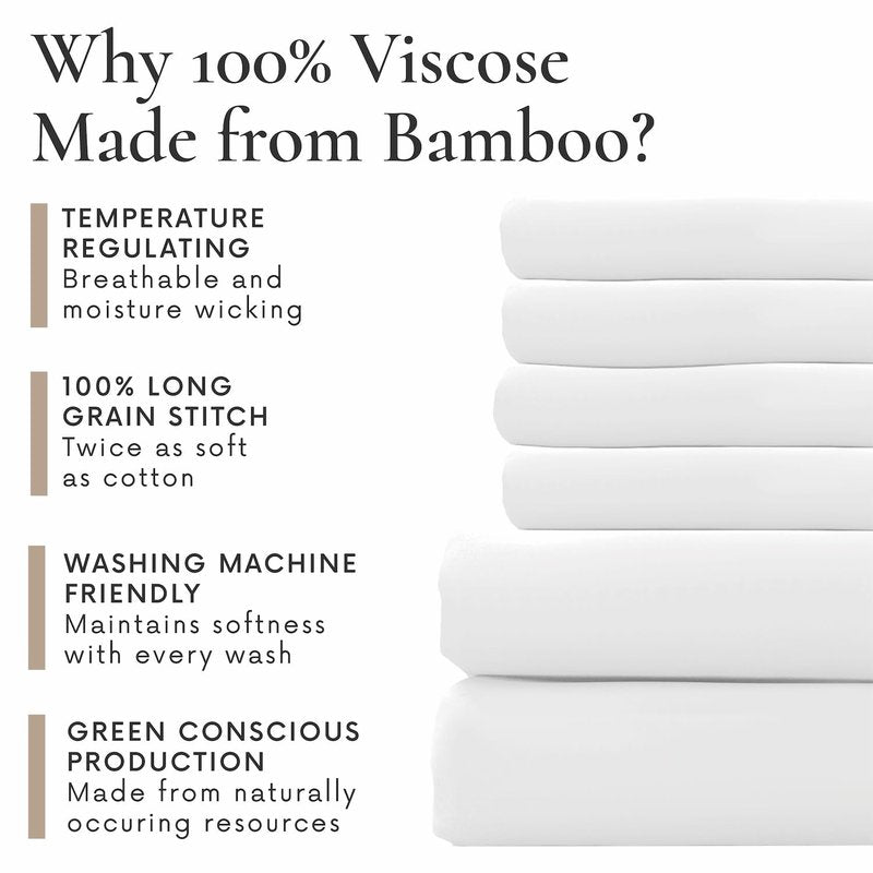 Bamboo Bay 6 Piece Queen Size Sheet Set, 100% Viscose Made from Bamboo, Breathable, Ultra Soft Cooling Bed Sheets for Hot Sleepers, Beddings with Deep Pockets Fit 16" Mattress, White