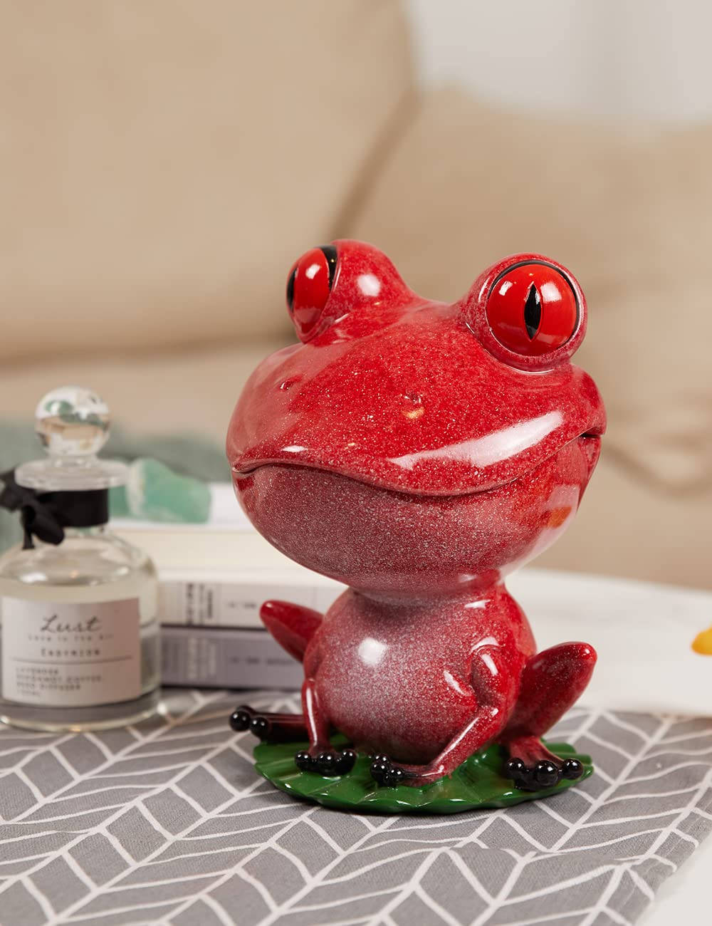 NENBOLEC Candy Dish Cookie Jar Frog Figurine Sculpture Modern Decor Gifts Polyresin Statue Red 8.0 inch