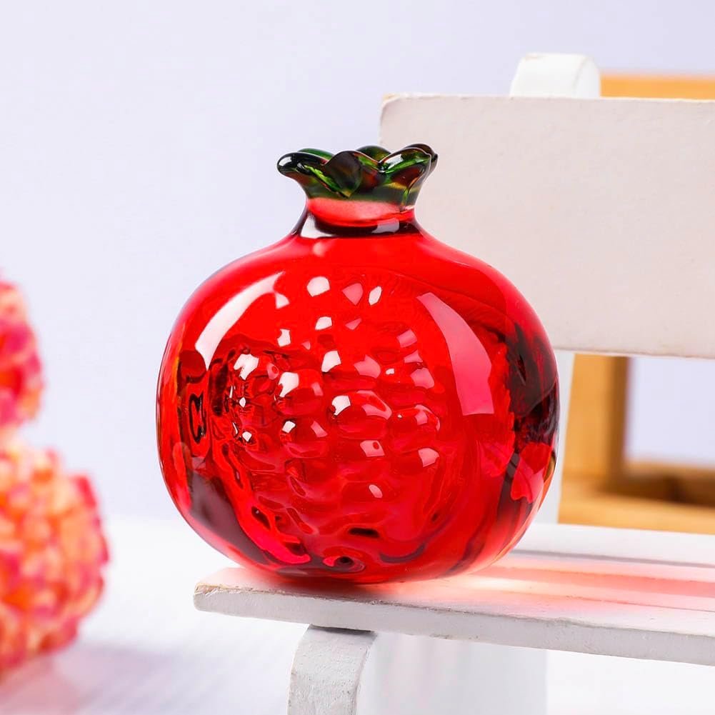 Skiennix Crystal Fruits Collectibles - Set of 2 Peach & Pomegranate Figurines | Elegant Glass Decor for Home & Office
