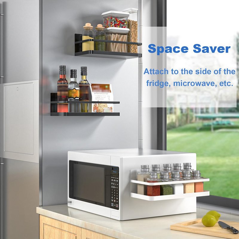 NIFIVE Magnetic Spice Rack, Magnet Refrigerator Spice Shelf Organizer for Spices, Jar of Olive Oil, Cooking Oils, Salt, Pepper, Perfect Space Saver for Small Kitchen, Black, 2 Pack