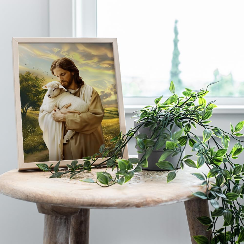 Skiennix Religious Wall Decor | Lamb of God Jesus Artwork - Farmhouse Style Catholic Art for Home