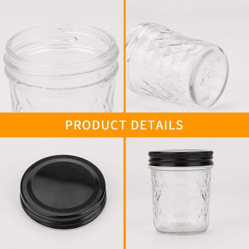 Glass Jars With Lids,6 oz Jars With Black Lids Small Clear Canning Glass For Caviar,Herb,Jelly,Jams,Mini Wide Mouth Mason Jar Spice Jar For Kitchen Storage Preserving Food And Party Favors 30 Pack