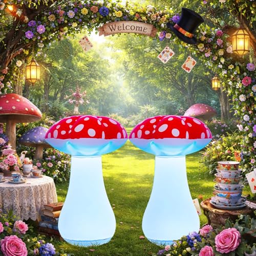 Rossesay 2 Pcs LED Inflatable Mushroom (Red) Garden Decor