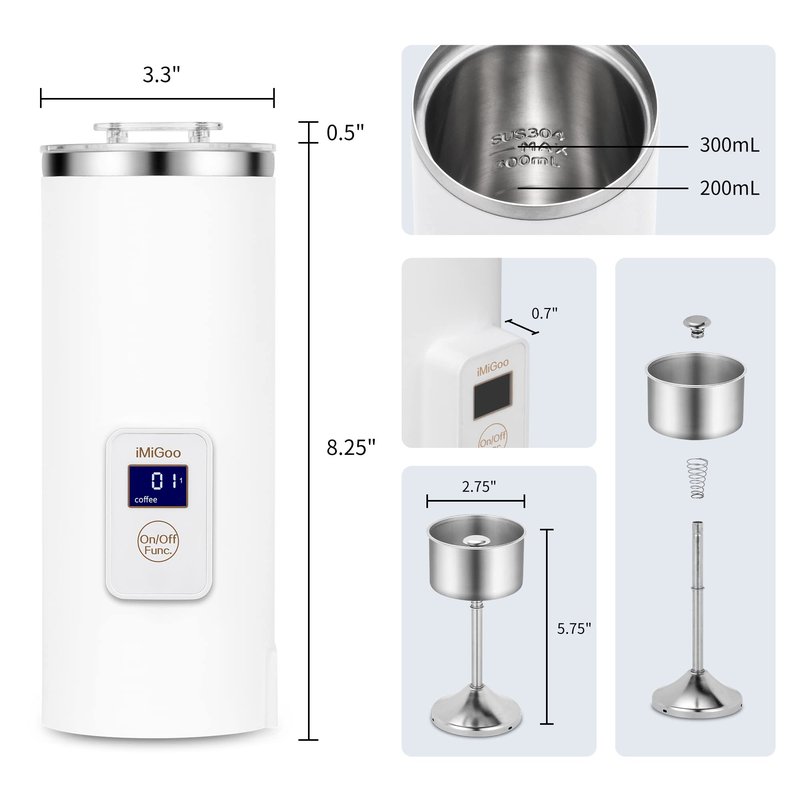 iMiGoo Dual Brew Electric 8oz Coffee & Tea Percolator, 17oz Boil Water, Keep Warm, Portable Multi-Functional Stainless Steel Pot for Home/Office/Camping