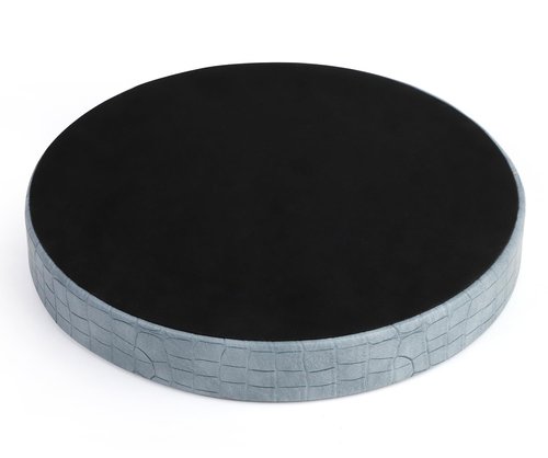 HofferRuffer Faux Leather Round Serving Tray, Vegan Croco Leather Decorative Tray, Food Tray for Storage Drinks, Snack & Cosmetics, Dia.12'' x 1.6'' (LightBlue)