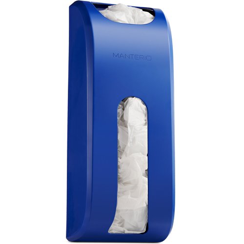 Manterio Plastic Bag Holder | Durable Plastic Wall Mount Kitchen Grocery Bag Storage Organizer | Smudge Proof, Fingerprint Resistant | Blue