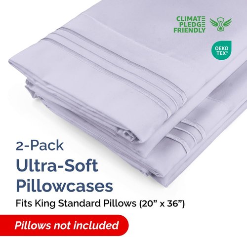 King Standard Pillow Cases by King - Ultra-Soft Hotel Quality Covers | Fade-Free & Wrinkle Resistant - Light Lavender, Set of 2