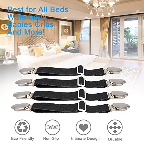 Adjustable Bed Sheet Fasteners - 4-Piece Elastic Straps & Mattress Grippers