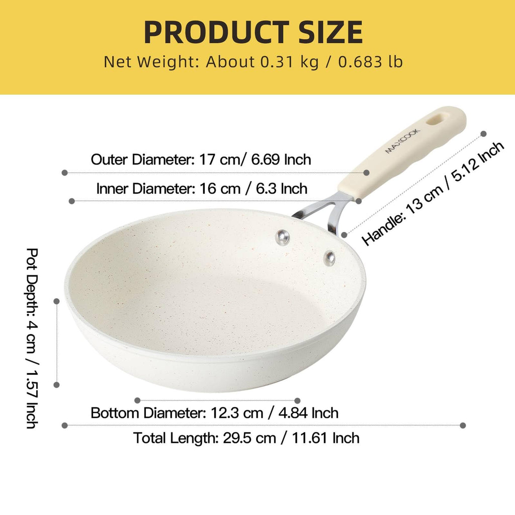 MAXCOOK Mini Nonstick Egg Pan, 6.3 Inch Omelet Pan, Small Single Serve Egg Nonstick Skillet, Medical Stone Coating Cookware with Heat-Resistant Handle (16 cm, White)
