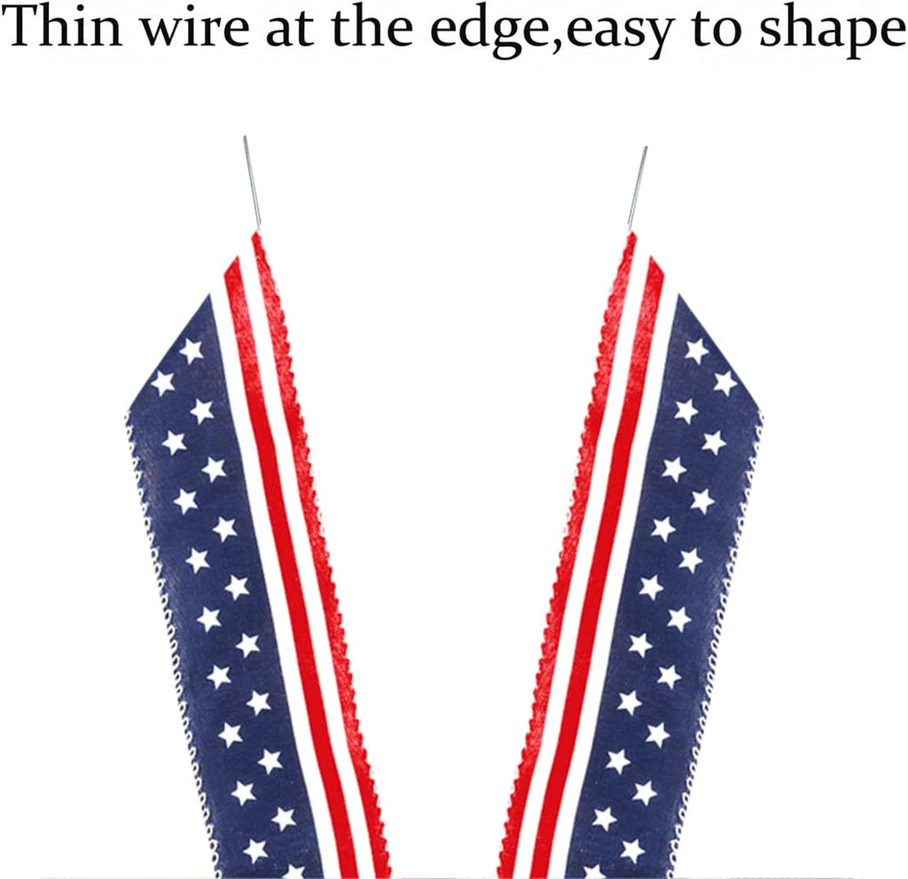 Patriotic 4th of July Decor Bow - Red, White & Blue Stripe Stars | 2 Pack Wreath & Tree Topper