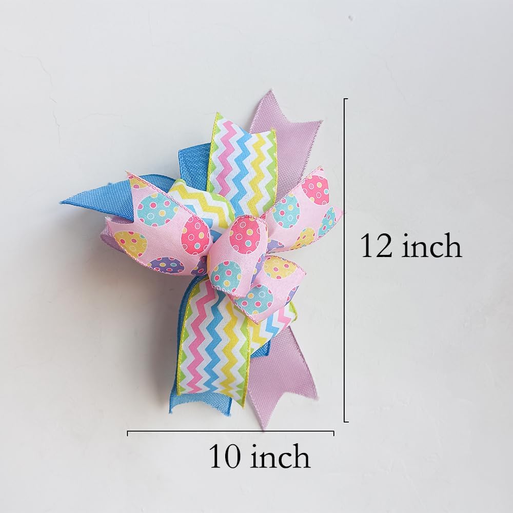 Skiennix Easter Wreath Bow - Pre-Tied Striped Wired Ribbon for Spring Decor | 10x12 Inch