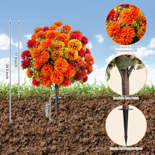 Artificial Chrysanthemum Topiary Bushes - UV Resistant Fall Decor, Set of 2
