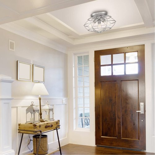 DESIGNERS FOUNTAIN 3-Lights Jax Flush Mount Ceiling Light, 15 Inch Lighting Fixture for Kitchen, Bedroom, Bathroom, and Hallway, Steel, Brushed Nickel, 1260-BN