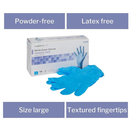 McKesson Confiderm 3.8C Nitrile Exam Gloves, Non-Sterile, Powder-Free, Blue, Large, 100 Count, 1 Box