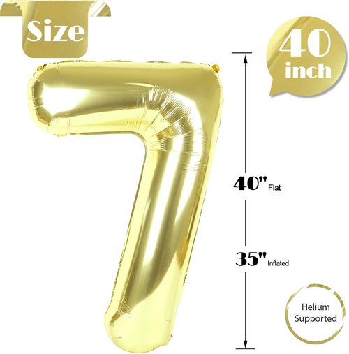 Champagne Gold 7 Balloon - 40 Inch Number Balloon for 7th Birthday Decorations | Light Gold Party Decor for Girls