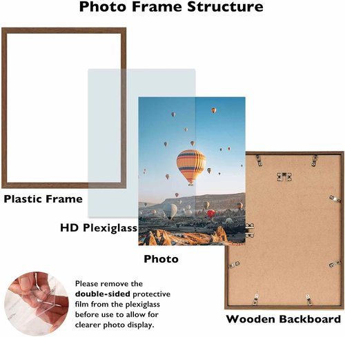 JCJMY 11x16 Picture Frame - Brown Wall Mount for Horizontal or Vertical Display | Shatter-Resistant Plexiglass