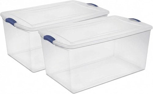 Heavy Duty 105 Quart Clear Plastic Storage Bins by [Brand Name] - 2 Pack with Lids & Blue Latches for Home Organization